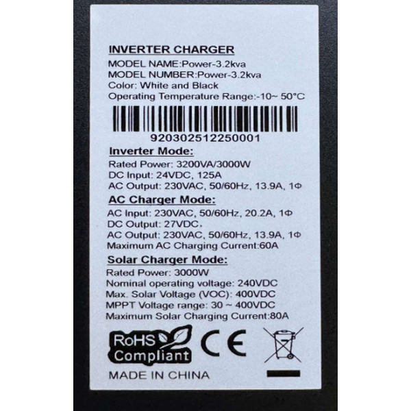 Гибридный инвертор Zumax(Power - 3.2KW) 3.2KW, 24В, с MPPT солнечным контроллером,чистый синус, гарантия 12 месяцев!
