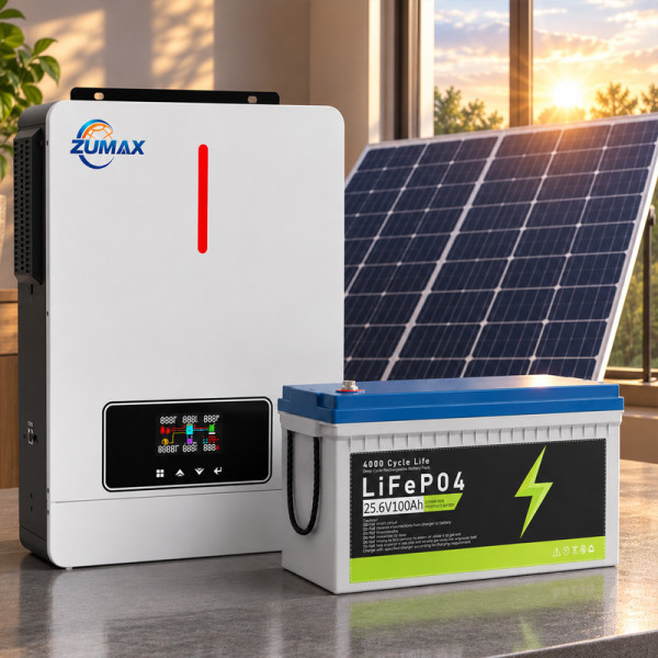 Комплект: гібридний інвертор Zumax MIC-4.2KW, 24В, MPPT сонячний контролер + LiFePO4 акумулятор 25.6V 100Ah 2560W + сонячна панель JА Solar JAM66D45-625/LB N-Type (625 Вт) Bifacial