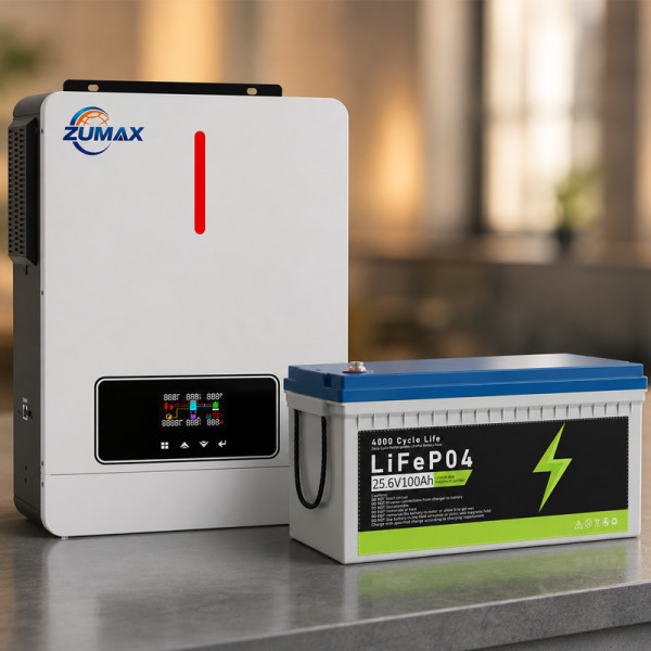 Комплект: гібридний інвертор Zumax MIC-4.2KW, 24В, MPPT сонячний контролер + LiFePO4 акумулятор 25.6V 100Ah 2560W  з дисплеєм
